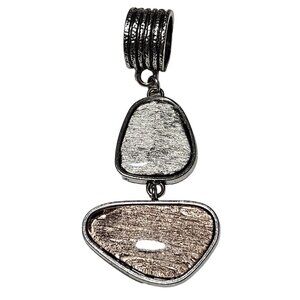 Art Deco Silver Rose Gold Tone Pendant Textured Double Stone Design Statement